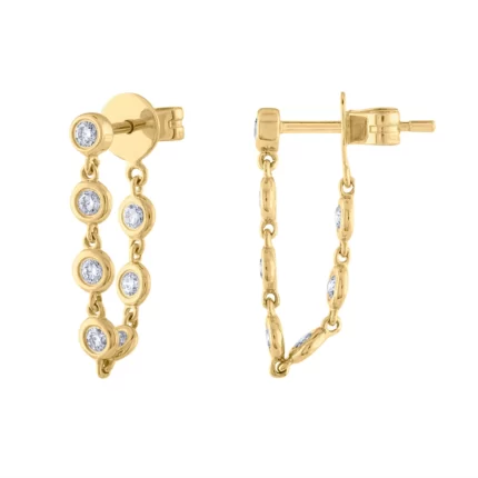 14KT GOLD BEZEL Diamond CHAIN EARRING