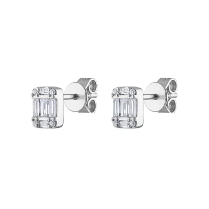 14KT GOLD Diamond BAGUETTE STUD EARRING