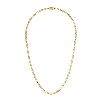 14KT GOLD Diamond BEZEL SET CURB NECKLACE