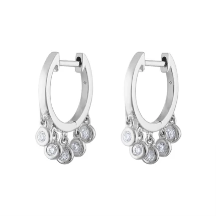 14KT GOLD Diamond BEZEL SET DANGLE HUGGIE EARRING