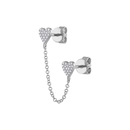 14KT GOLD Diamond DOUBLE HEART CHAIN EARRING