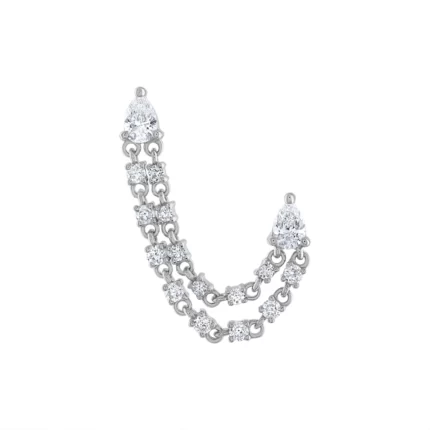 14KT GOLD Diamond DOUBLE PEAR DOUBLE CHAIN EARRING