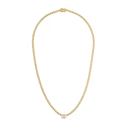 14KT GOLD Diamond HEXAGON CURB LINK NECKLACE