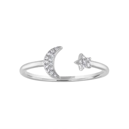 14KT GOLD Diamond MOON AND STAR CUFF RING