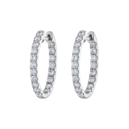 14KT GOLD Diamond SMALL OVAL HOOP EARRING