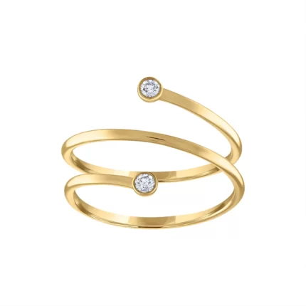 14KT GOLD Diamond THREE LINE COIL RING