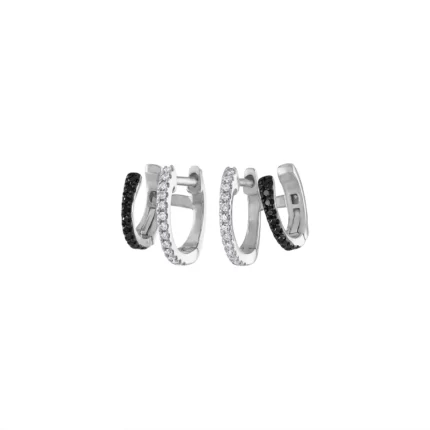 14KT GOLD Diamond TWO ROW HUGGIE CUFF EARRING