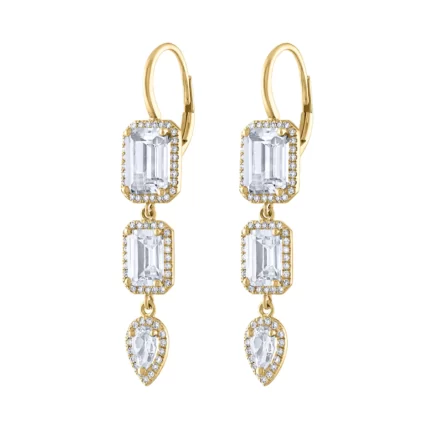 14KT GOLD Diamond WHITE TOPAZ DROP EARRING