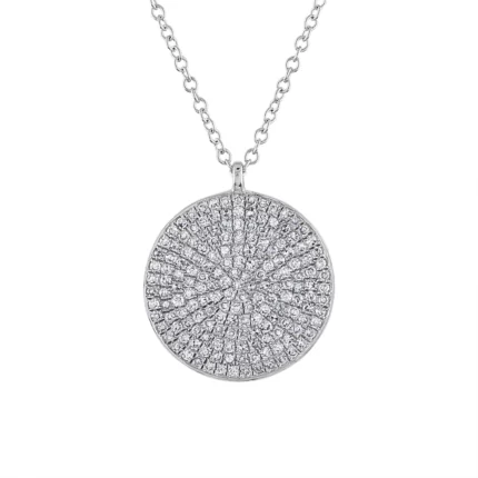 14KT GOLD LARGE PAVE Diamond DISK NECKLACE