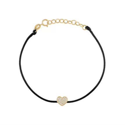 14KT GOLD PAVE Diamond HEART COLOR CORD BRACELET