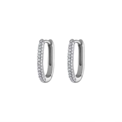 14KT GOLD PAVE Diamond OVAL HUGGIE EARRING