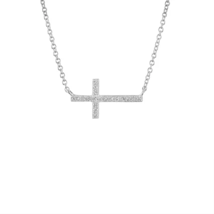 14KT GOLD SIDEWAYS Diamond CROSS NECKLACE