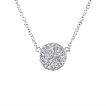 14KT GOLD SMALL PAVE Diamond DISK NECKLACE