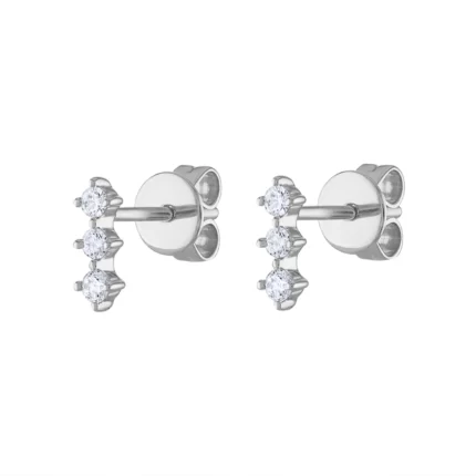 14KT GOLD THREE Diamond PRONG BAR EARRING