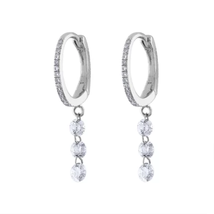 14KT GOLD THREE PIERCED Diamond DANGLE EARRING