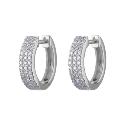14KT GOLD THREE ROW PAVE Diamond HUGGIE EARRING