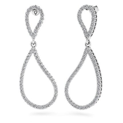 Diamond Dangle Earrings In 14K White Gold (Curved Design)