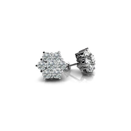 Diamond Flower Stud Earrings In 14K White Gold