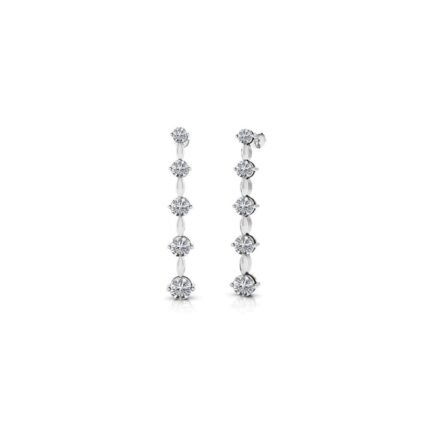 One Carat Round Diamond Drop Earrings In 14K White Gold