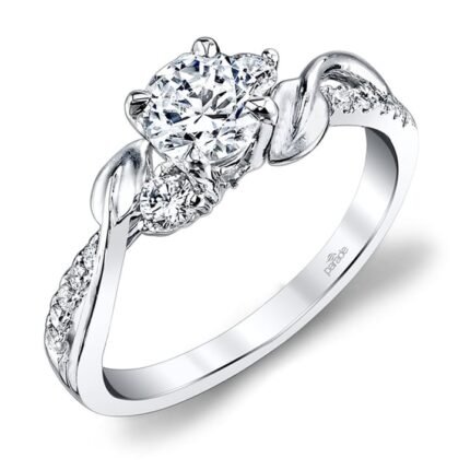 Three Stone Engagement Ring With Pave Band In White Gold By Parade