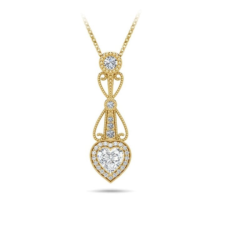 Vintage-Heart-Diamond-Pendant-Necklace-In-Yellow-Gold
