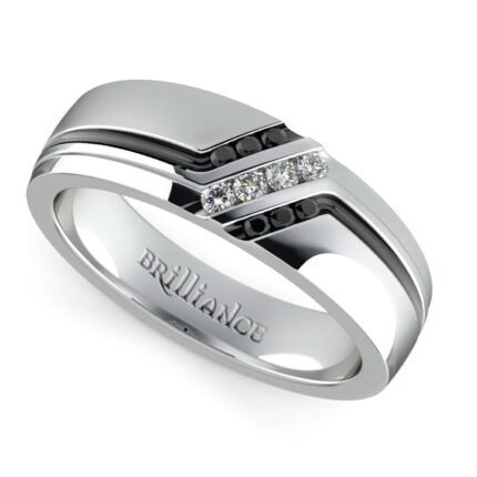 Vintage Mens Black And White Diamond Ring In White Gold (7mm)