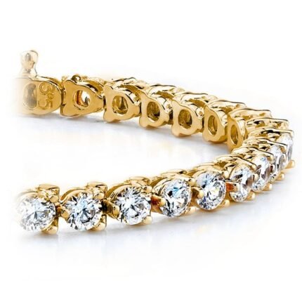 Yellow Gold Three Prong Diamond Tennis Bracelet (2 Ctw)