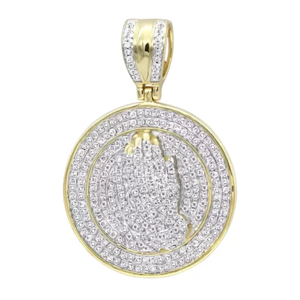 Hip Hop Praying Hands Diamond Pendant for Men 14K Yellow Gold Medallion