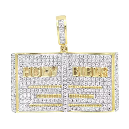 Hip Hop Holy Bible Charm 10K Yellow Gold Pendant for Men 1ct Diamonds