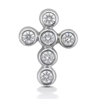 14K Yellow Gold Round Diamond cross necklace 0.18ct