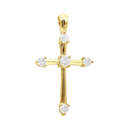 14K Yellow Gold Round Diamond Cross Pendant 0.73ct