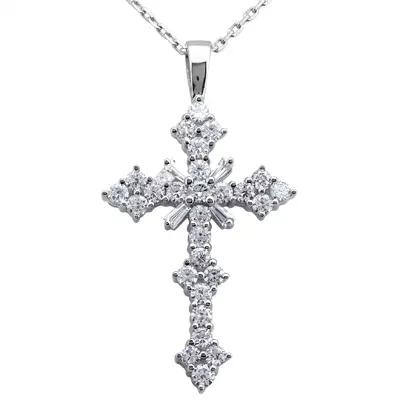 14K Yellow Gold Round Diamond Cross Pendant 1.81ct
