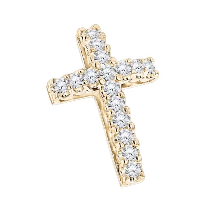14K Yellow Gold Round Diamond Cross Pendant 1.2ct