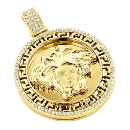 Versace Style Medusa Head Diamond Pendant Medallion 0.52ct 10K Yellow Gold