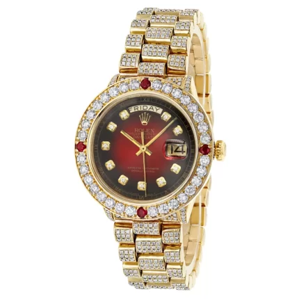 Men's 18K Gold Rolex Day-Date President Diamond and Ruby Watch 15ct