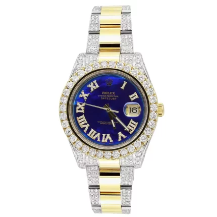 41mm Rolex Oyster Perpetual Datejust Diamond Watch for Men Blue Dial 17ctw 18K Gold & Stainless Steel