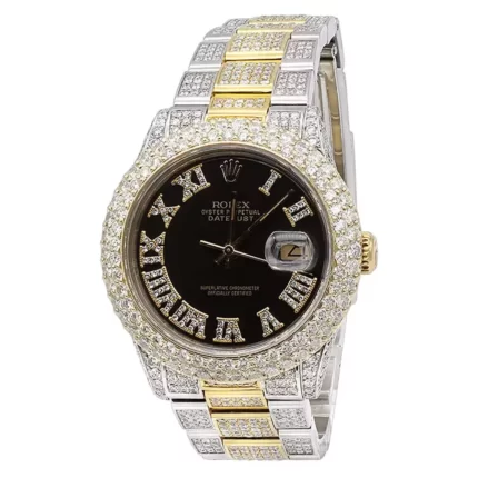 Bust Down/Iced Out Men's Diamond Rolex Watch DateJust with 36mm 18K Gold Bezel