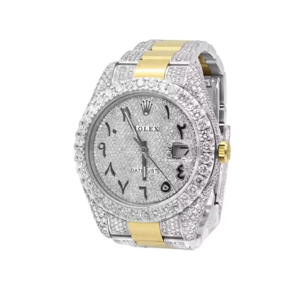 Unique Men's Rolex Diamond Datejust Watch 41mm Arabic Numbers Iced Out Dial 18K Gold & Steel