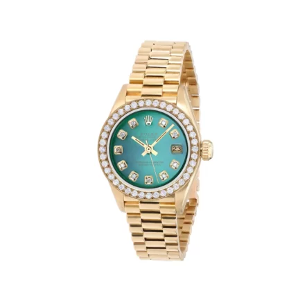 Women's Diamond Watch Rolex Datejust 18K Gold 26mm Green Dial W00151