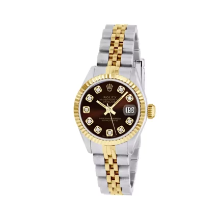 Women's Diamond Watch Rolex Datejust Yellow Gold 26 mm Red Dial
