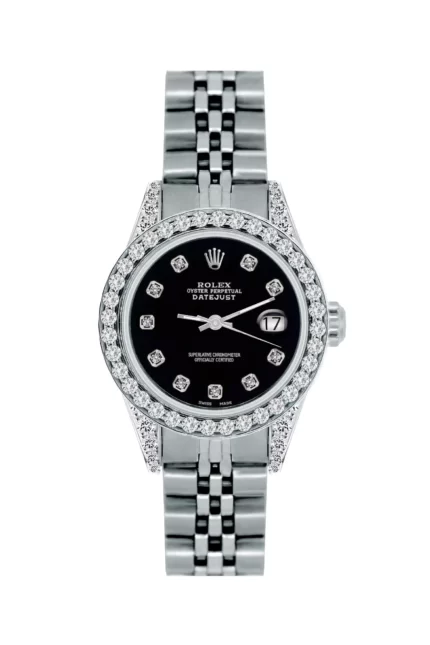 Women's Diamond Watch Rolex Datejust 26 mm Black Dial W00423