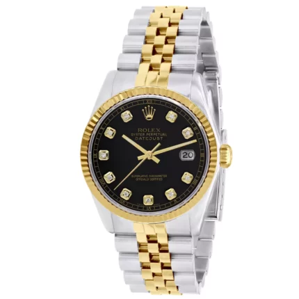 Men's Diamond Watch Rolex Datejust Yellow Gold 36mm Black Dial W00479