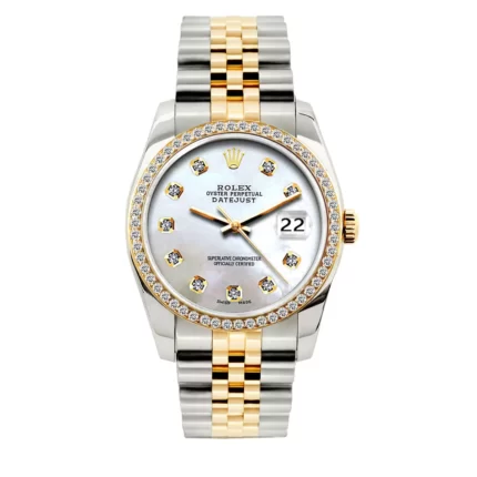 Men's Diamond Watch Rolex Datejust Gold 36 mm Lavender Dial W00493
