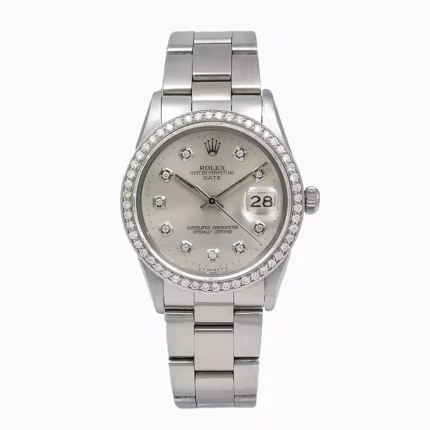 Women's Diamond Rolex Watch Oyster Perpetual Datejust 34mm Silver Tone Dial Oyster Bracelet