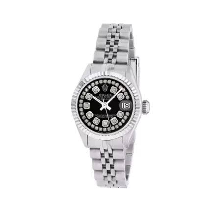 Women's Diamond Watch Rolex Datejust 26mm Jubilee Bracelet Black Dial W01018
