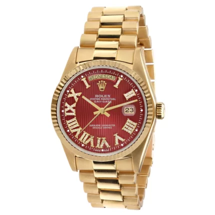 Men's Diamond Watch Rolex Day-Date Gold 36 mm Red Dial W01061