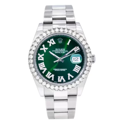 Men's Rolex Diamond Watch Datejust 41 mm Oyster Bracelet Green Dial