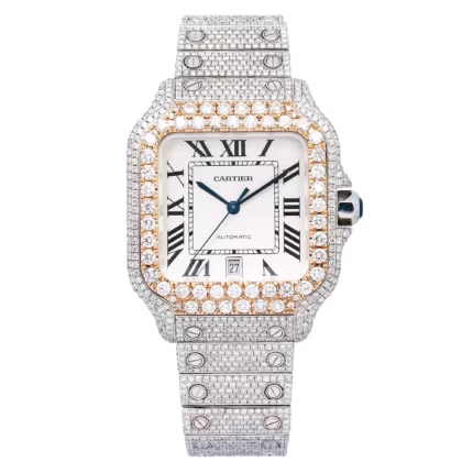 Men's Diamond Watch Cartier Santos de Cartier 18K Gold 40 mm White Dial