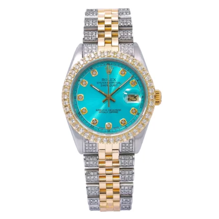 Men's Diamond Watch Rolex Datejust Yellow Gold 36mm Blue Dial W01276
